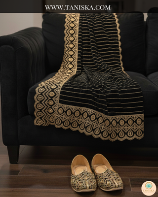 The Midnight Sultan | Striped Velvet Zardosi Groom’s Shawl