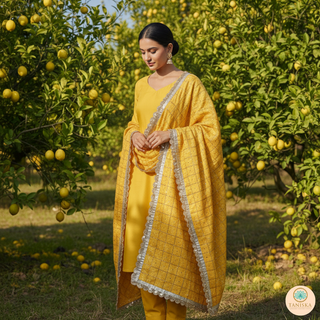 The Lemon Glam Phulkari Dupatta