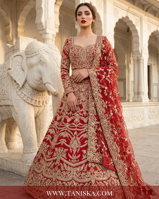 Regal Crimson Zardosi Bridal Lehenga