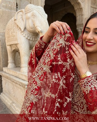 Regal Crimson Zardosi Bridal Lehenga