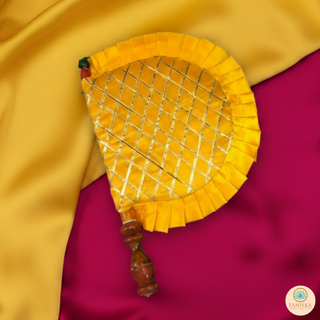 Yellow Cross Stripes Punjabi Pakhi (Hand Fan - Single Piece)
