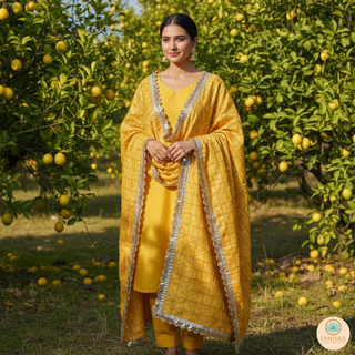 The Lemon Glam Phulkari Dupatta
