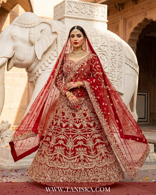 Regal Crimson Zardosi Bridal Lehenga