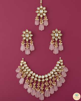 MISHA Kundan Necklace Set (Baby Pink)