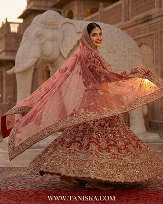 Regal Crimson Zardosi Bridal Lehenga