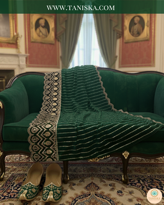 The Emerald Empire | Striped Velvet Zardosi Groom’s Shawl