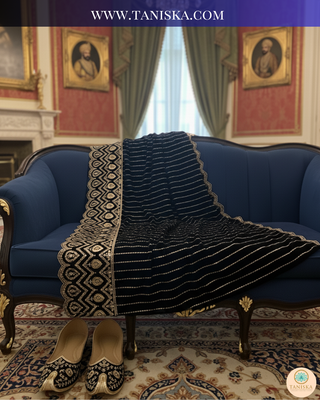 The Midnight Sultan | Striped Velvet Zardosi Groom’s Shawl