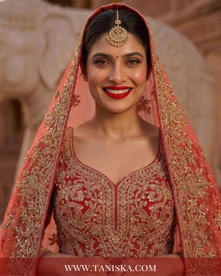 Regal Crimson Zardosi Bridal Lehenga