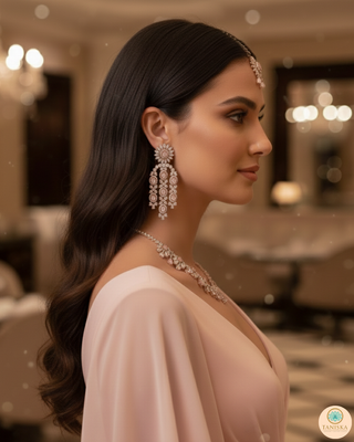 American Diamond Style Necklace Set - Rose Gold / Baby Pink