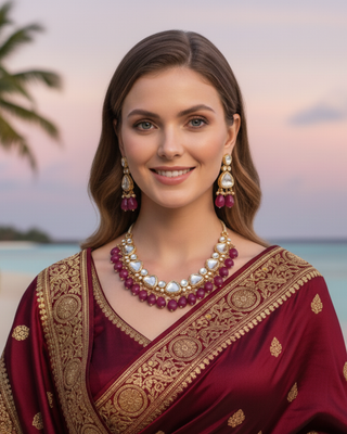MEEREN Kundan Choker Necklace Set (Ruby)