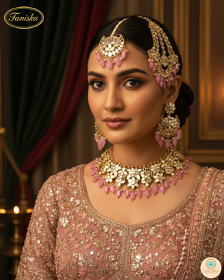 RAHA Traditional Glass Necklace Set - Pink