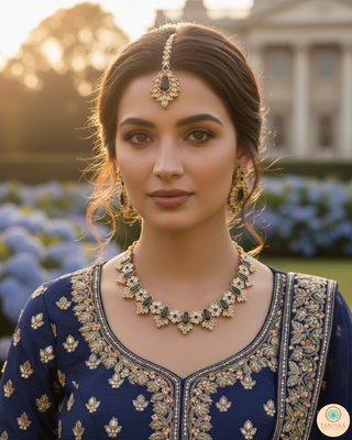 Navy Traditional Necklace Set - Antique Gold