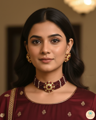 Victorian Traditional Kundan Necklace Set - Maroon