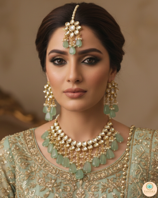 MISHA Kundan Necklace Set (Mint)
