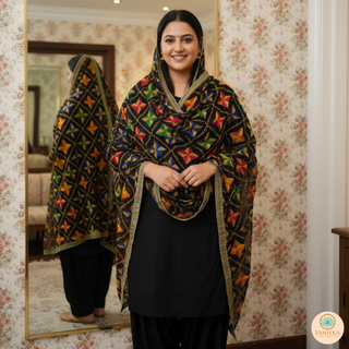 The Midnight Star Bloom Phulkari Dupatta
