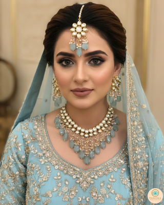 MISHA Kundan Necklace Set (Sky Blue, Baby Pink Combo)