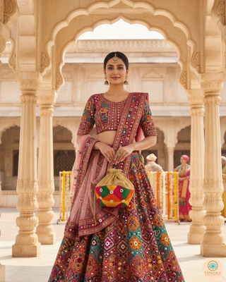 1 Phulkari Multi-Purpose DORI RUMAL (Gift Bag, Thaal Cover, Potli Bag - Perfect for: Indian Wedding, Shagan Ceremony, Chunni Charhana, Bridal Shower, Baby Shower, Maiyan, Weddings, Favors, Shaadi, Walima)