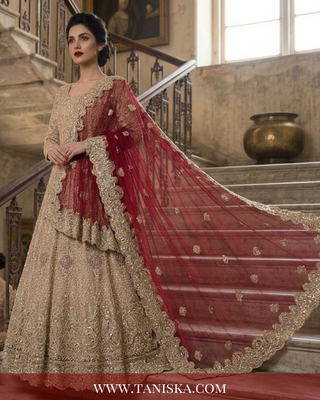 Champagne Gold Heavily Embellished Bridal Lehenga