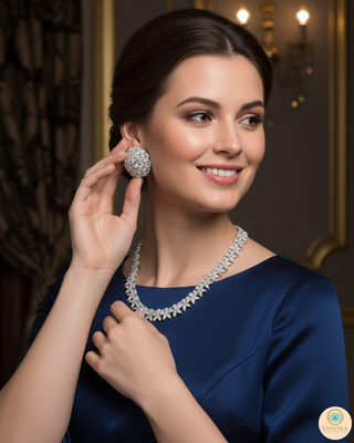 American Diamond Style Necklace Set - Silver