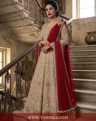 Champagne Gold Heavily Embellished Bridal Lehenga