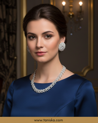 American Diamond Style Necklace Set - Silver