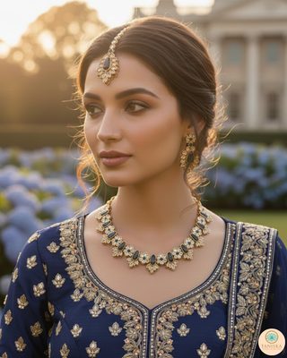 Navy Traditional Necklace Set - Antique Gold