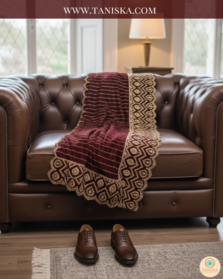 The Regal Crimson | Striped Velvet Zardosi Groom’s Shawl