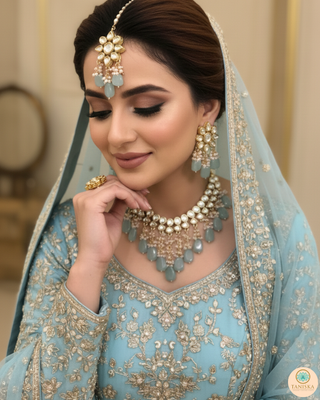 MISHA Kundan Necklace Set (Sky Blue, Baby Pink Combo)