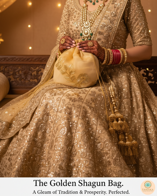 1 Golden Multi-Purpose DORI RUMAL (Gift Bag, Thaal Cover, Potli Bag - Perfect for: Indian Wedding, Shagan Ceremony, Chunni Charhana, Bridal Shower, Baby Shower, Maiyan, Weddings, Favors, Shaadi, Walima)
