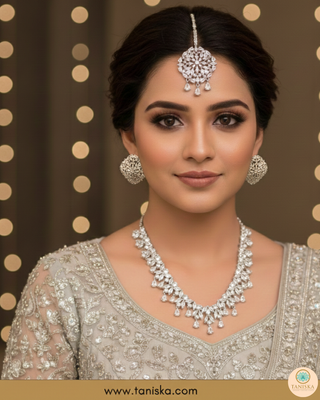 American Diamond Style Necklace Set - Silver
