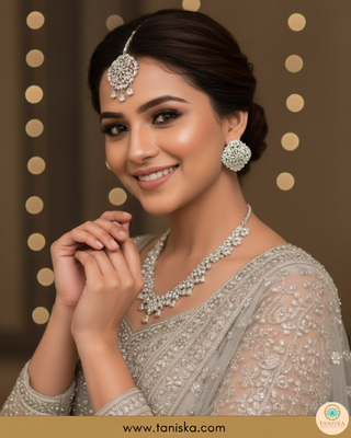 American Diamond Style Necklace Set - Silver