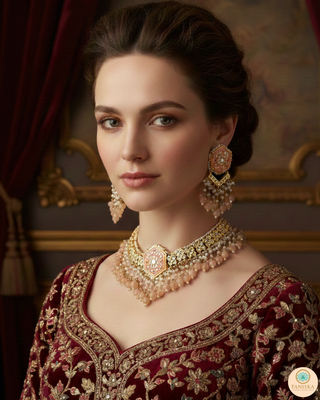 MRINAL Traditional Meenakari Kundan Necklace Set - Peach