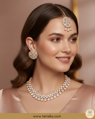 American Diamond Style Necklace Set - Rose Gold