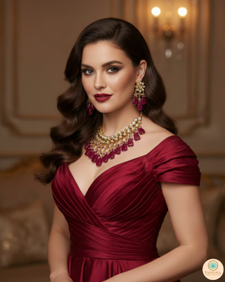 MISHA Kundan Necklace Set (Maroon)