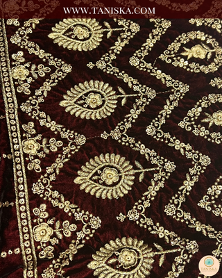 The Regal Crimson | Striped Velvet Zardosi Groom’s Shawl