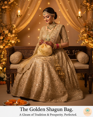1 Golden Multi-Purpose DORI RUMAL (Gift Bag, Thaal Cover, Potli Bag - Perfect for: Indian Wedding, Shagan Ceremony, Chunni Charhana, Bridal Shower, Baby Shower, Maiyan, Weddings, Favors, Shaadi, Walima)