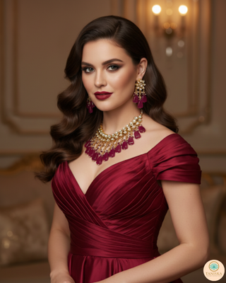 MISHA Kundan Necklace Set (Maroon)