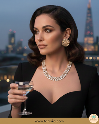 American Diamond Style Necklace Set - Rose Gold