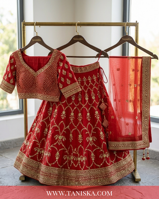 Crimson Velvet Heritage Bridal Lehenga