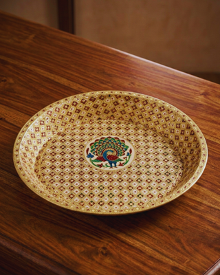 Handcrafted Meenakari Choora Bowl | Traditional Peacock Design Wedding Ritual Bowl | 14cm Gold Enamel Bowl