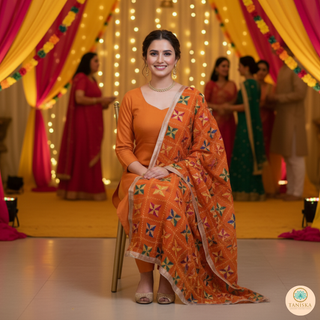 The Orange Star Bloom Phulkari Dupatta