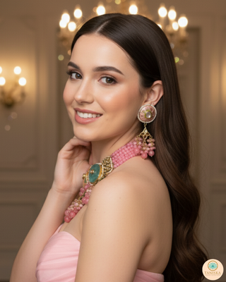 ZOYA Pink/Turquoise Combo Kundan Necklace Set