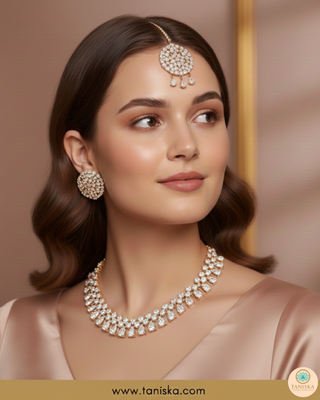 American Diamond Style Necklace Set - Rose Gold