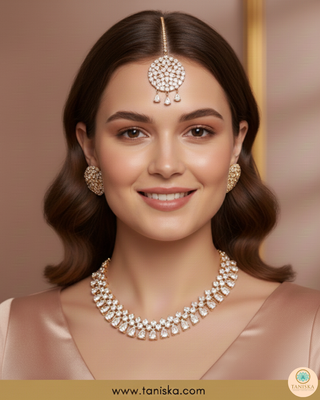 American Diamond Style Necklace Set - Rose Gold