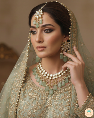 MISHA Kundan Necklace Set (Mint)