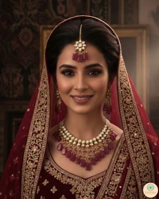 MISHA Kundan Necklace Set (Maroon)