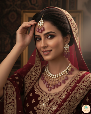 MISHA Kundan Necklace Set (Maroon)
