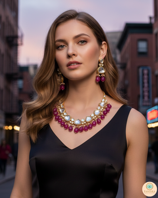 MEEREN Kundan Choker Necklace Set (Ruby)