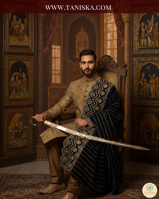 The Royal Navy | Striped Velvet Zardosi Groom’s Shawl