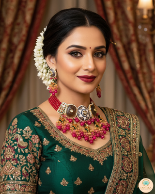 ZOYA Pink/Orange Combo Kundan Necklace Set